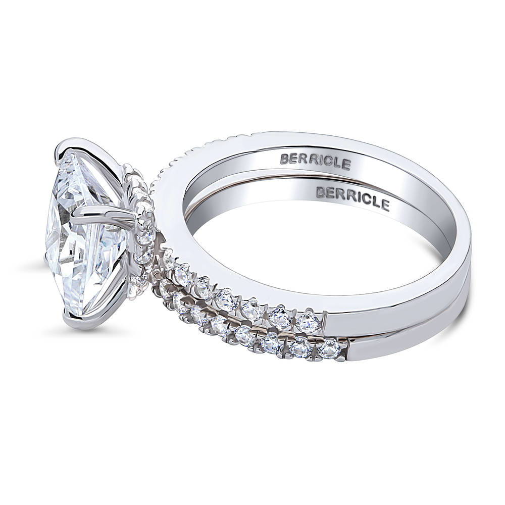 Angle view of Hidden Halo Solitaire CZ Ring Set in Sterling Silver, 4 of 12