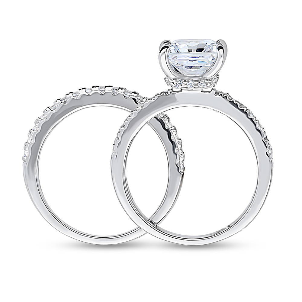 Alternate view of Hidden Halo Solitaire CZ Ring Set in Sterling Silver, 6 of 12