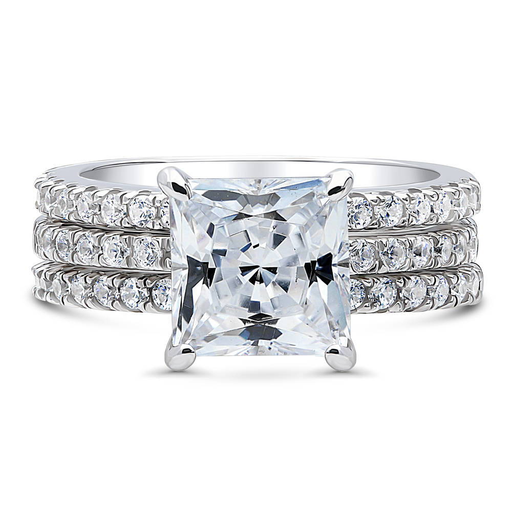 Hidden Halo Solitaire CZ Ring Set in Sterling Silver, 1 of 15