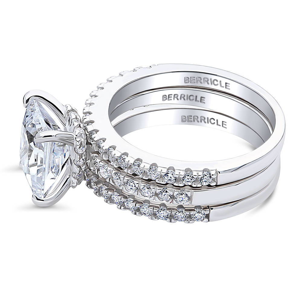 Angle view of Hidden Halo Solitaire CZ Ring Set in Sterling Silver, 4 of 13