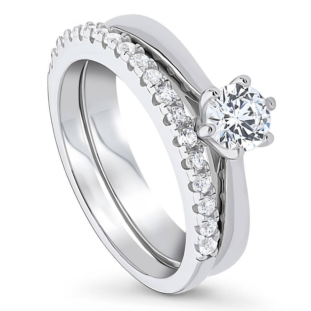 Front view of Solitaire 0.45ct Round CZ Ring Set in Sterling Silver, 3 of 17