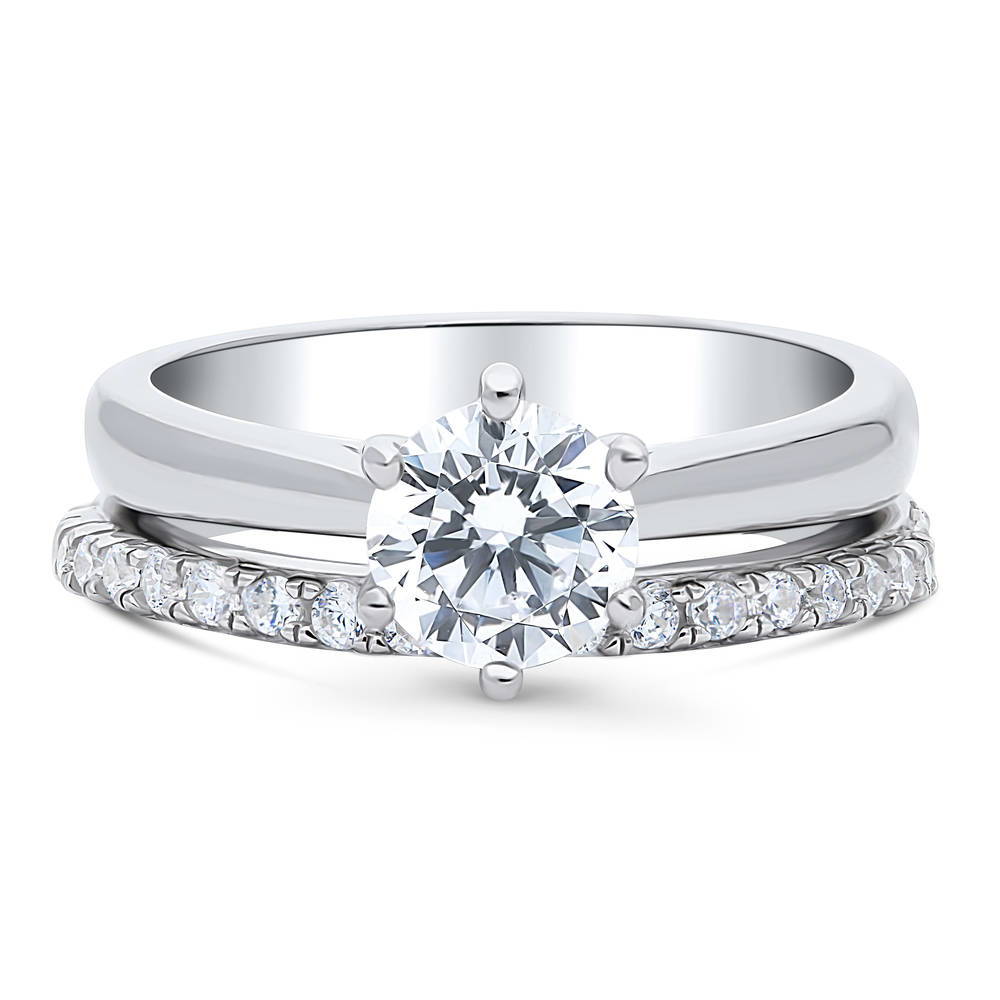 Solitaire 1ct CZ Ring Set in Sterling Silver