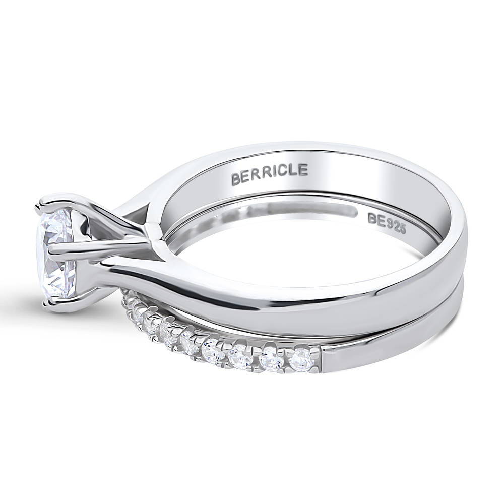 Angle view of Solitaire 1ct CZ Ring Set in Sterling Silver, 5 of 13