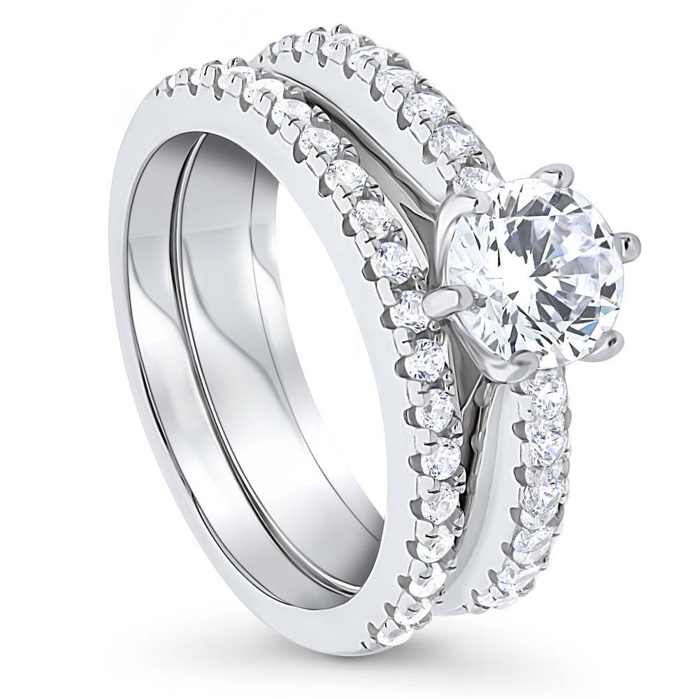 Solitaire 1ct Round CZ Ring Set in Sterling Silver