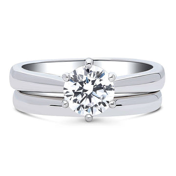 Solitaire 1ct Round CZ Ring Set in Sterling Silver
