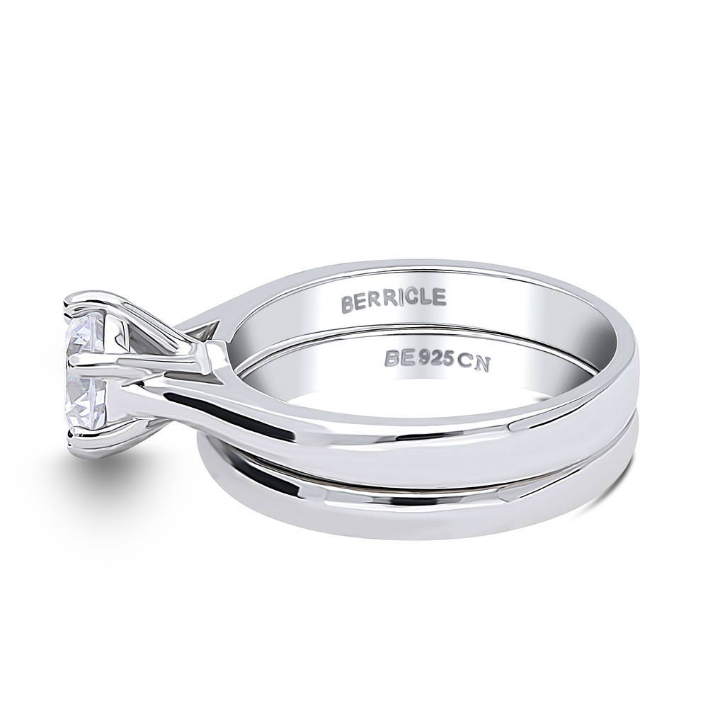 Angle view of Solitaire 1ct CZ Ring Set in Sterling Silver, 5 of 11