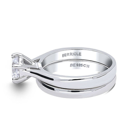 Solitaire 1ct CZ Ring Set in Sterling Silver