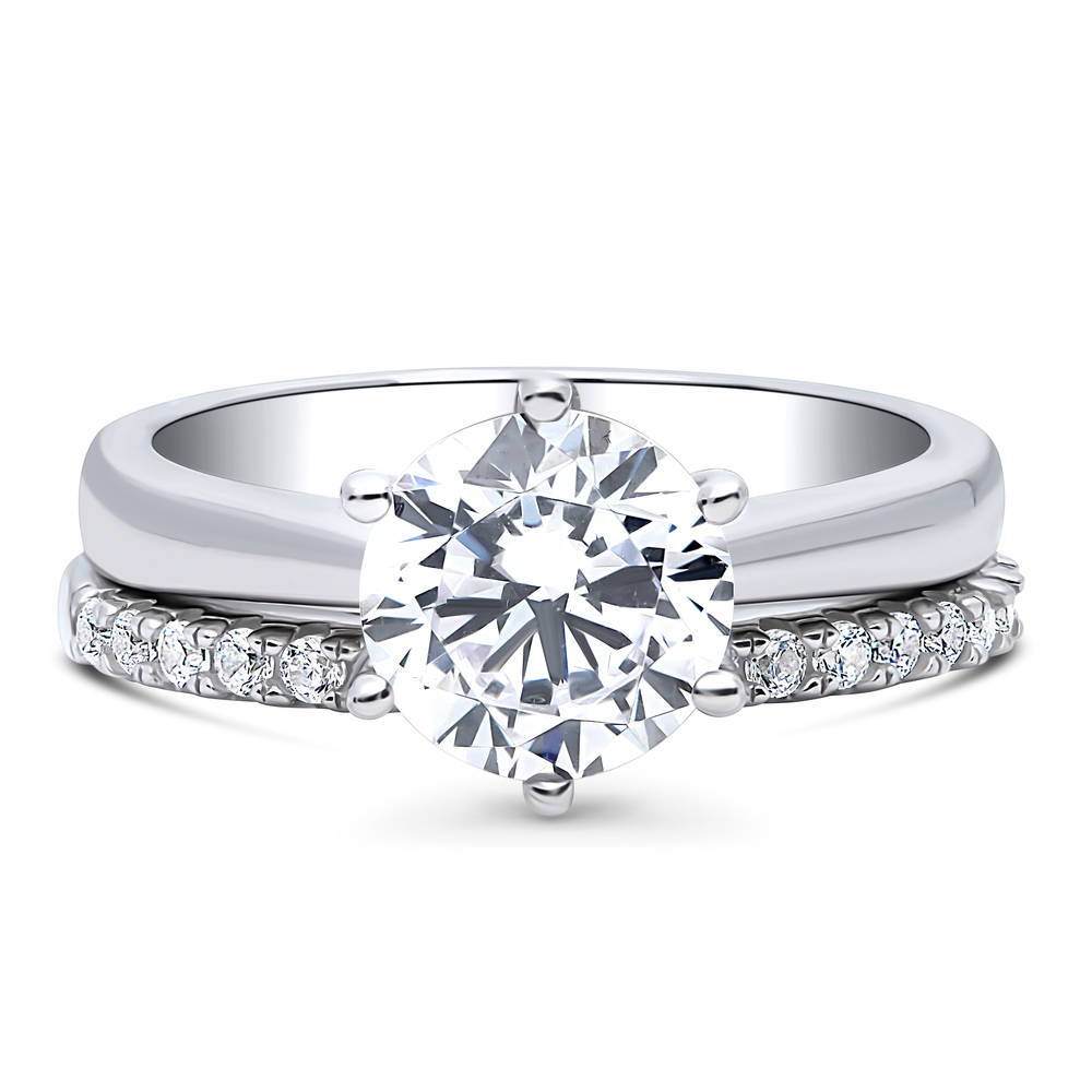 Solitaire 2ct Round CZ Ring Set in Sterling Silver, 1 of 20