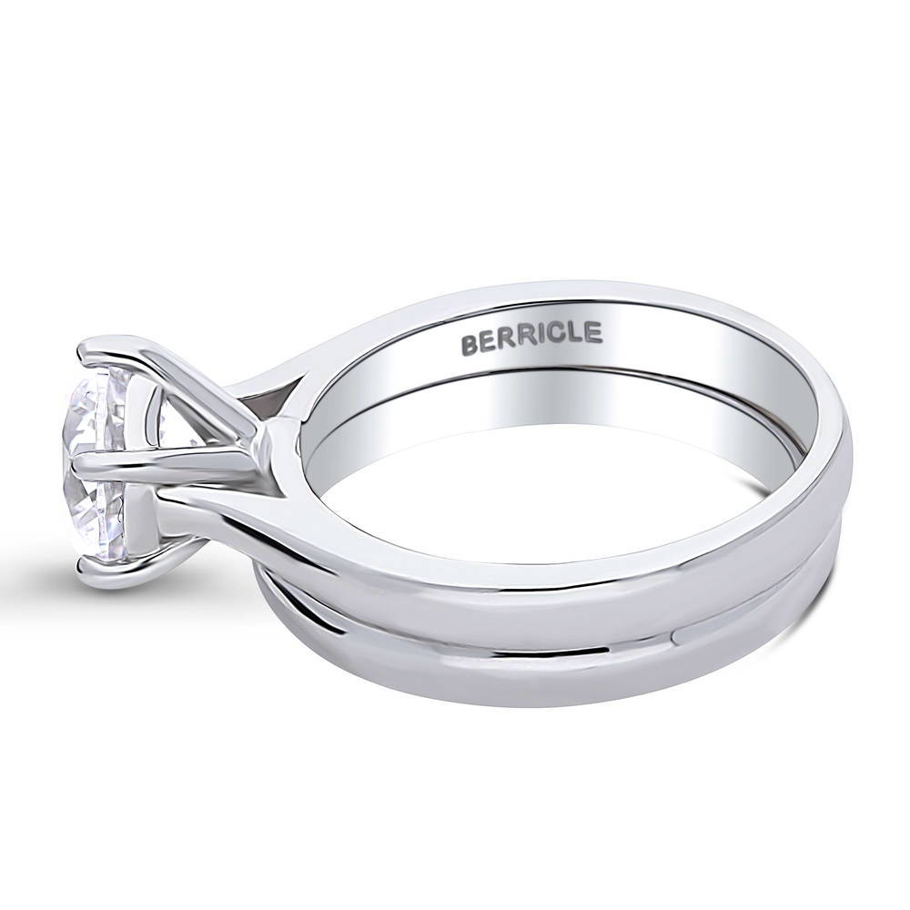 Angle view of Solitaire 2ct Round CZ Ring Set in Sterling Silver, 4 of 18