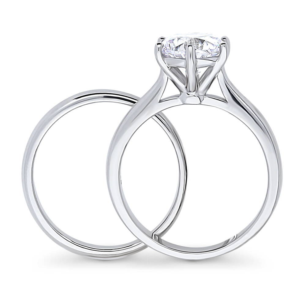 Alternate view of Solitaire 2ct Round CZ Ring Set in Sterling Silver, 7 of 18