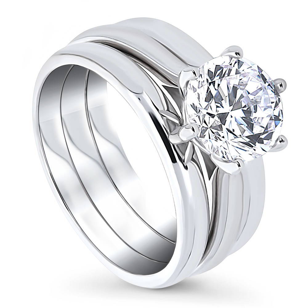 Front view of Solitaire 2ct CZ Ring Set in Sterling Silver, 4 of 19