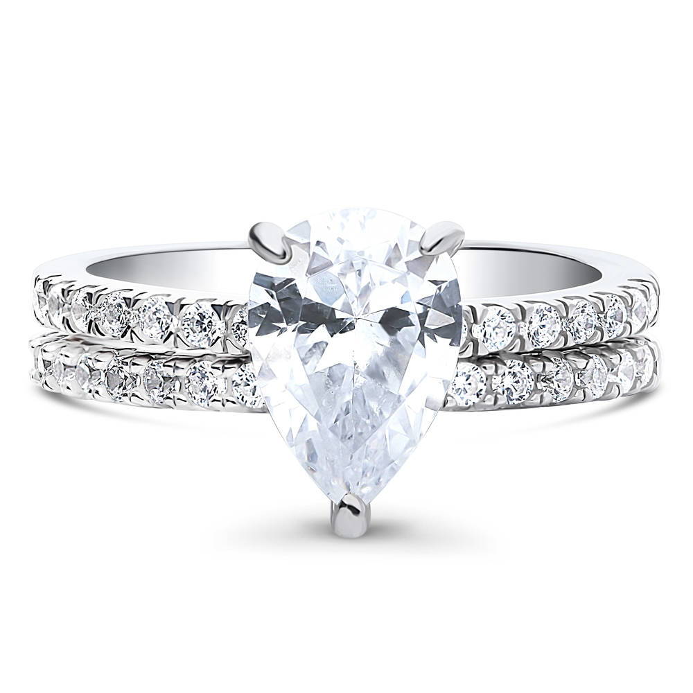 Hidden Halo Solitaire CZ Ring Set in Sterling Silver, 1 of 13