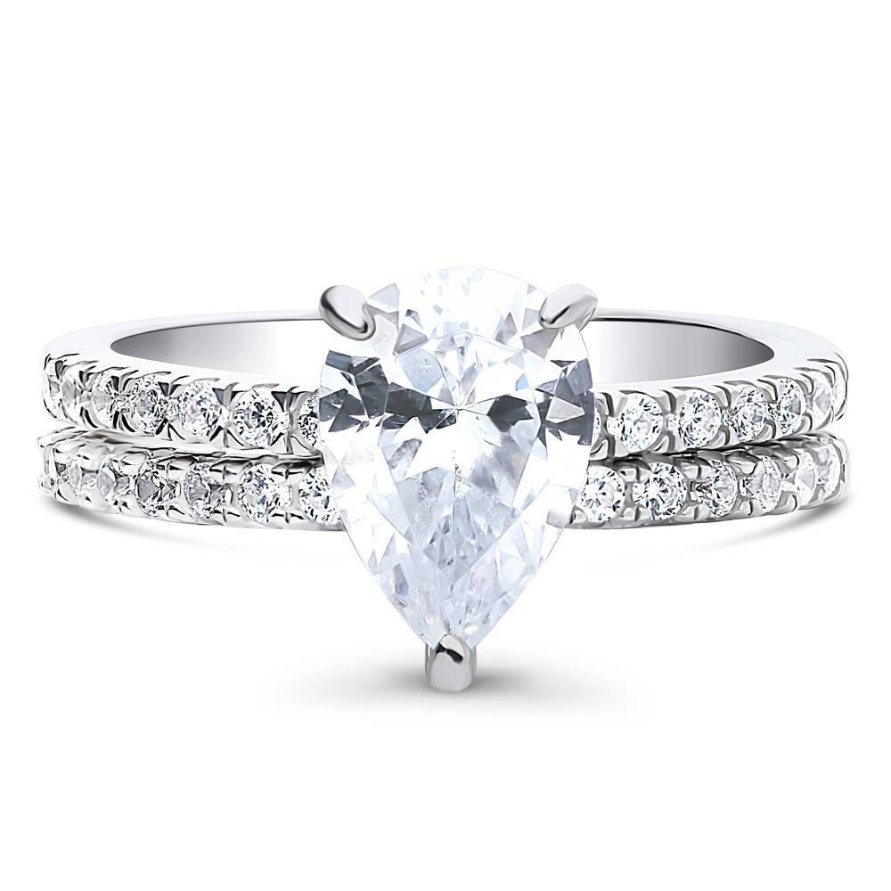 Solitaire Hidden Halo 1.8ct Pear CZ Ring Set in Sterling Silver, 1 of 13
