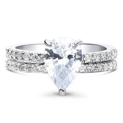 Solitaire Hidden Halo 1.8ct Pear CZ Ring Set in Sterling Silver