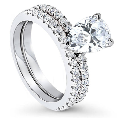 Solitaire Hidden Halo 1.8ct Pear CZ Ring Set in Sterling Silver