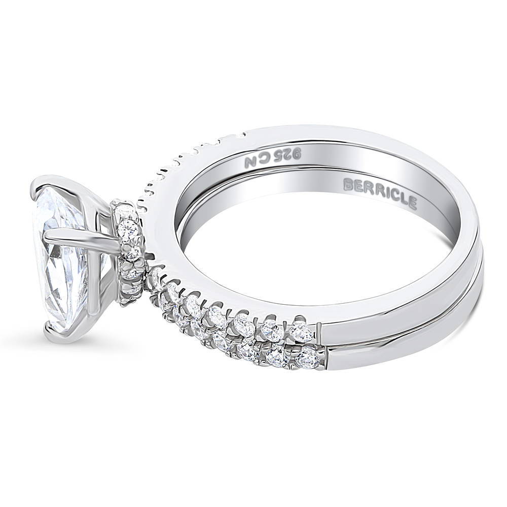 Angle view of Solitaire Hidden Halo 1.8ct Pear CZ Ring Set in Sterling Silver, 5 of 13