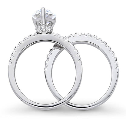 Solitaire Hidden Halo 1.8ct Pear CZ Ring Set in Sterling Silver