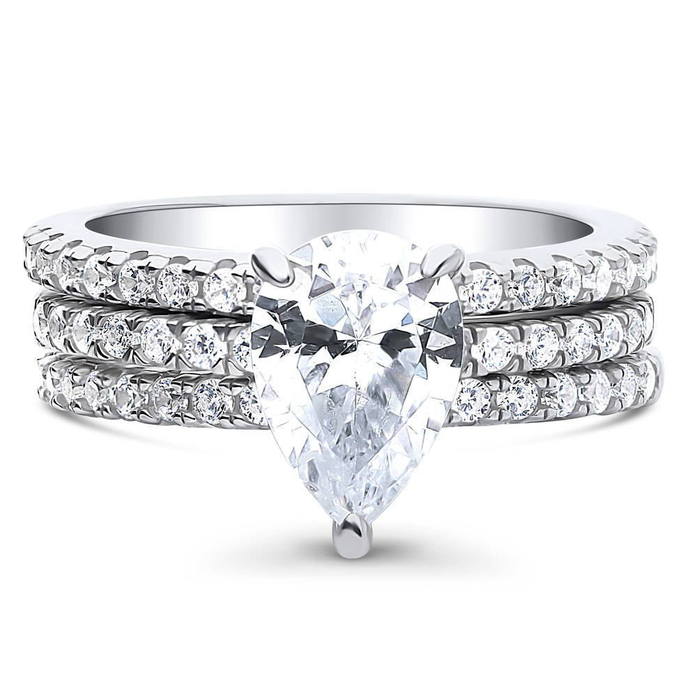 Solitaire Hidden Halo 1.8ct Pear CZ Ring Set in Sterling Silver, 1 of 13