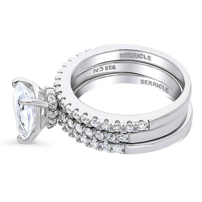 Solitaire Hidden Halo 1.8ct Pear CZ Ring Set in Sterling Silver