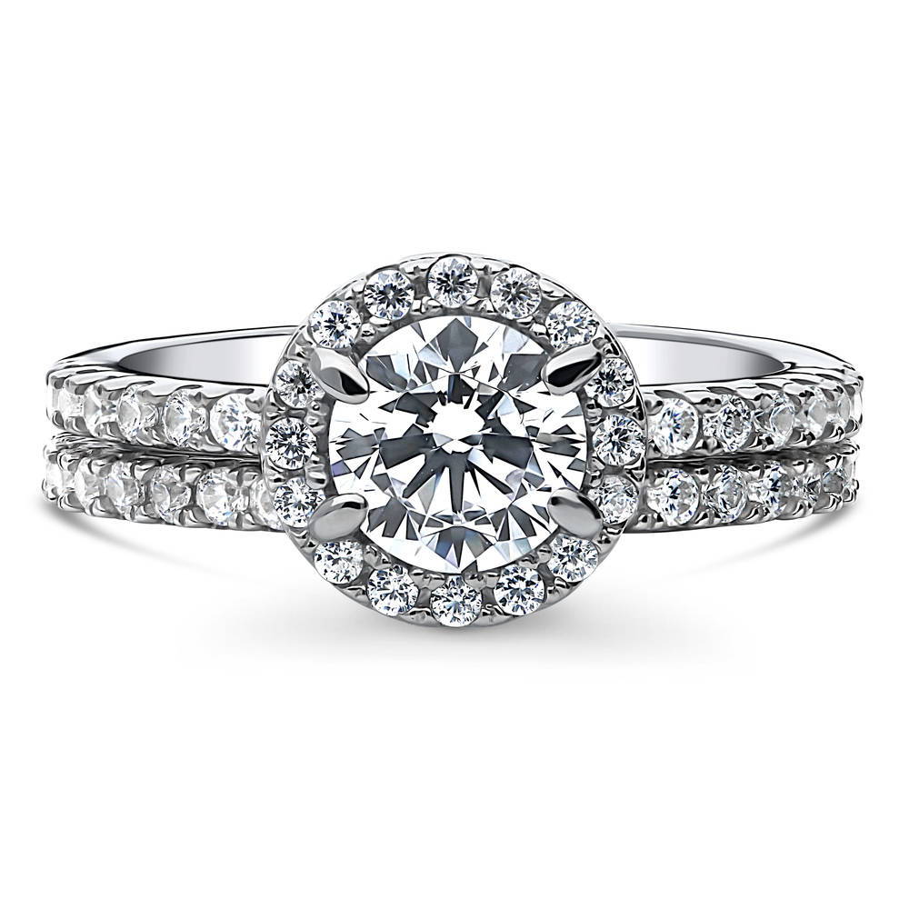 Halo Round CZ Ring Set in Sterling Silver, 1 of 13