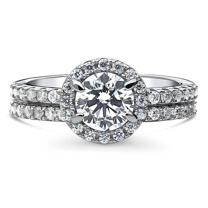 Halo CZ Ring Set in Sterling Silver