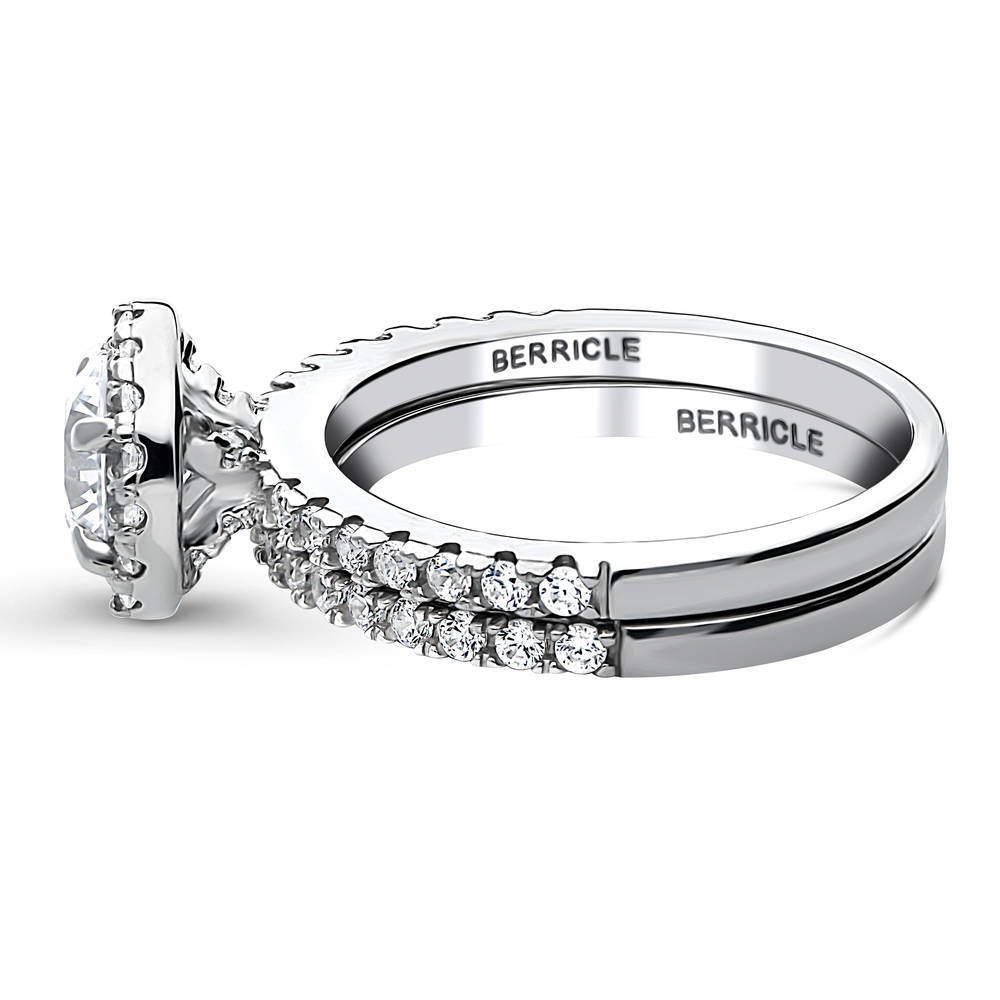 Angle view of Halo Round CZ Ring Set in Sterling Silver, 5 of 13
