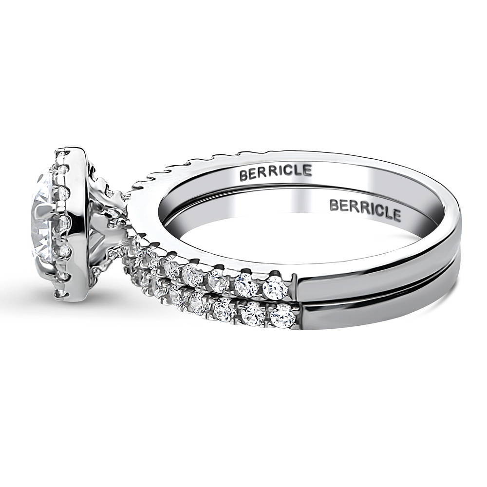 Angle view of Halo CZ Ring Set in Sterling Silver, 4 of 12