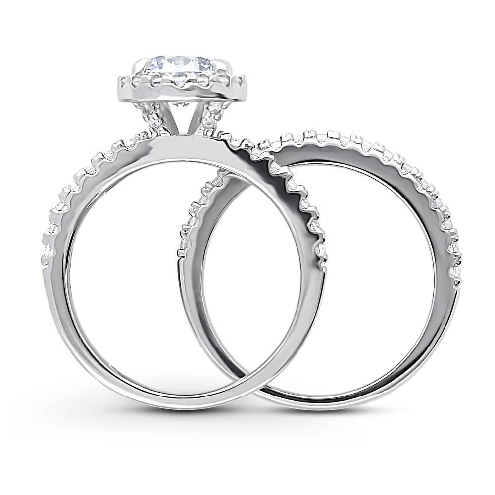 Alternate view of Halo Round CZ Ring Set in Sterling Silver, 8 of 13