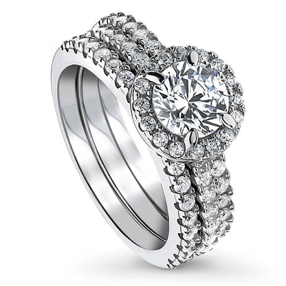 Halo CZ Ring Set in Sterling Silver