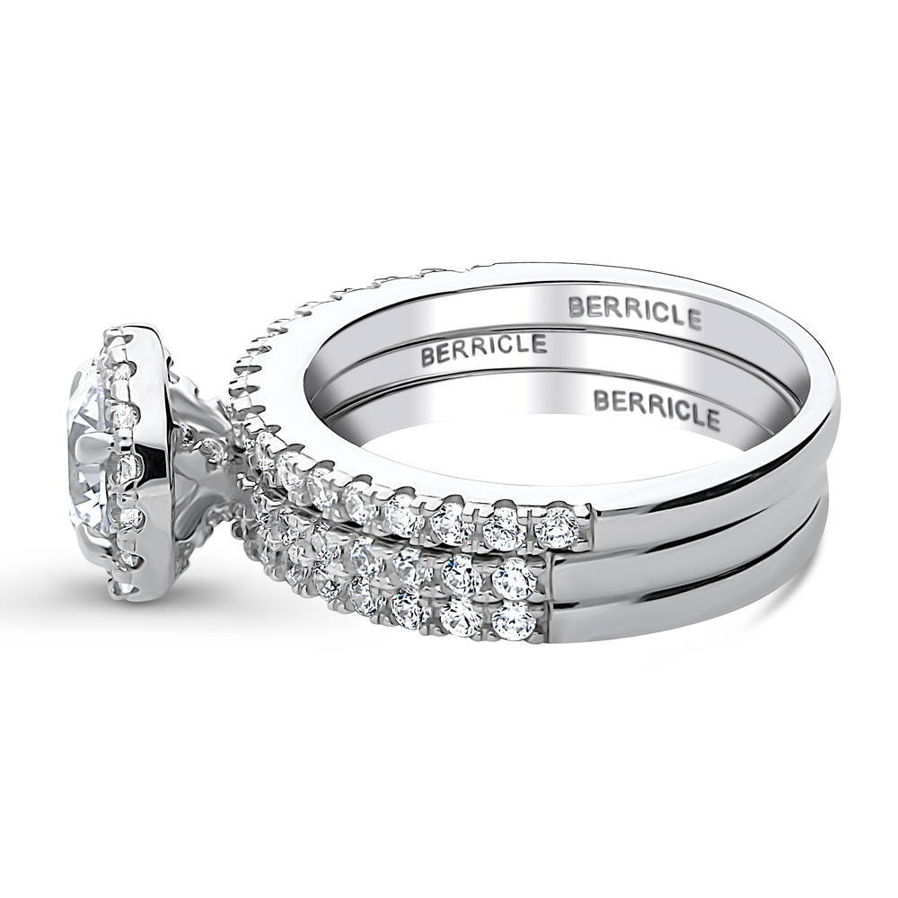 Angle view of Halo CZ Ring Set in Sterling Silver, 4 of 11