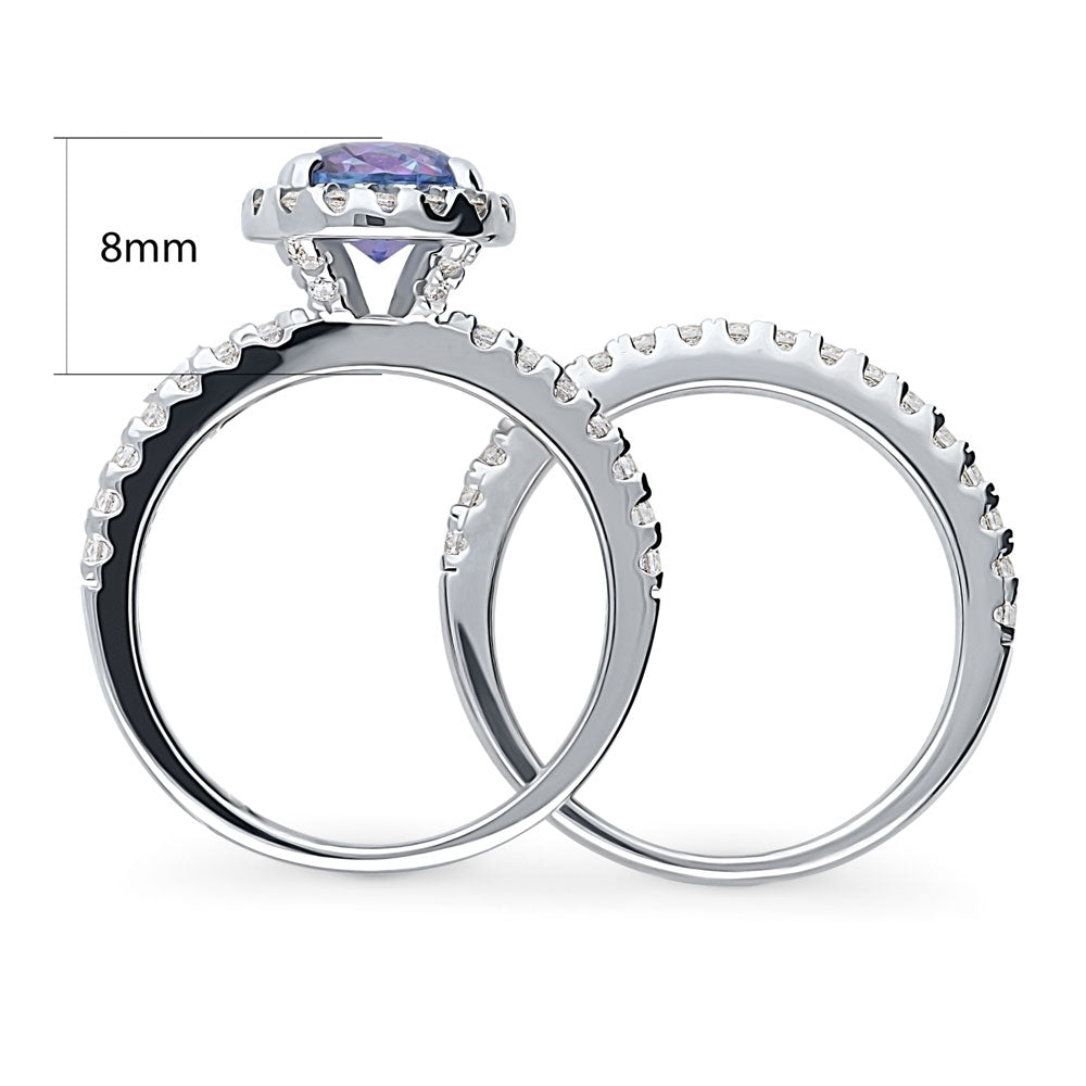 Alternate view of Halo Kaleidoscope Purple Aqua Round CZ Ring Set in Sterling Silver, 7 of 10