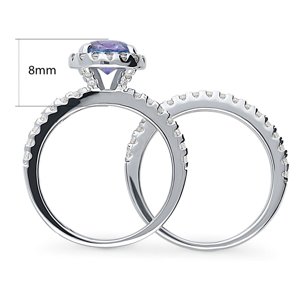 Alternate view of Halo Kaleidoscope Purple Aqua CZ Ring Set in Sterling Silver, 8 of 11