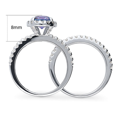 Halo Kaleidoscope Purple Aqua CZ Ring Set in Sterling Silver