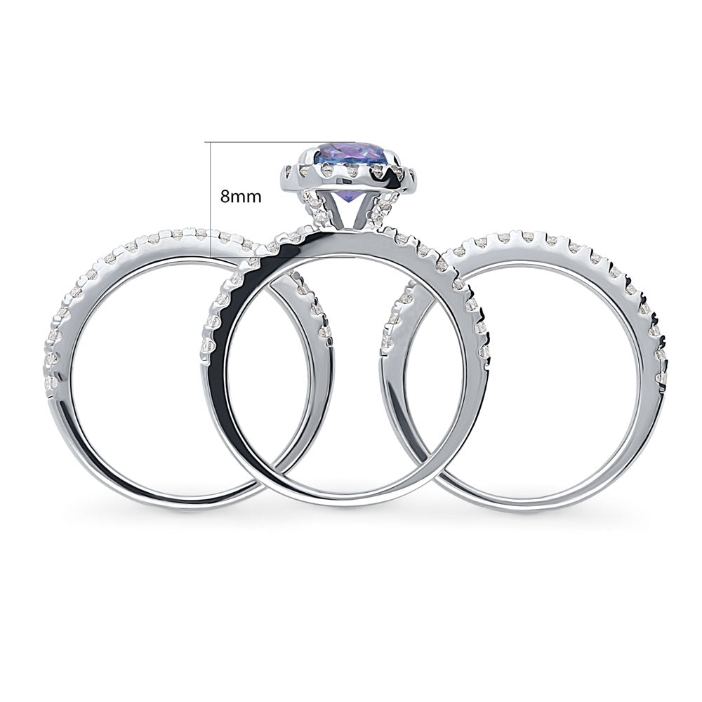 Alternate view of Halo Kaleidoscope Purple Aqua CZ Ring Set in Sterling Silver, 8 of 11