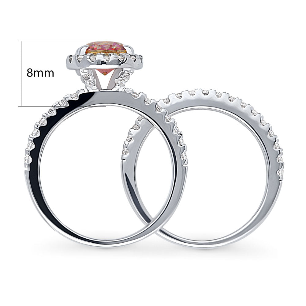 Alternate view of Halo Kaleidoscope Red Orange CZ Ring Set in Sterling Silver, 8 of 11