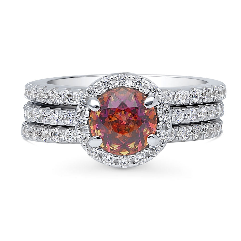 Halo Kaleidoscope Red Orange CZ Ring Set in Sterling Silver, 1 of 11