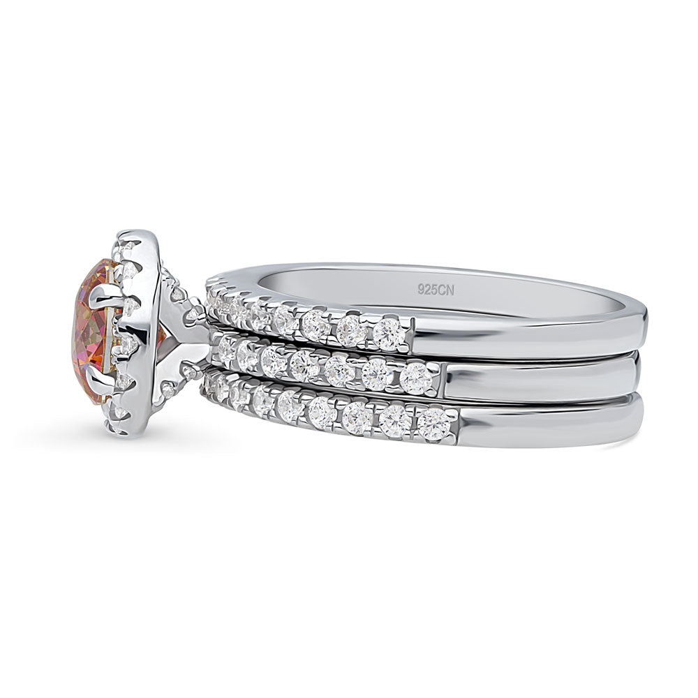 Angle view of Halo Kaleidoscope Red Orange CZ Ring Set in Sterling Silver, 5 of 11