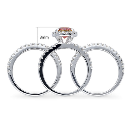 Halo Kaleidoscope Red Orange CZ Ring Set in Sterling Silver