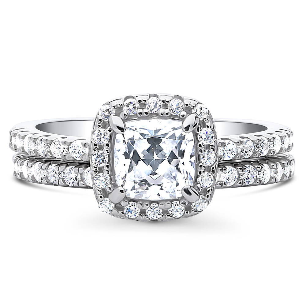 Halo Cushion CZ Ring Set in Sterling Silver, 1 of 15