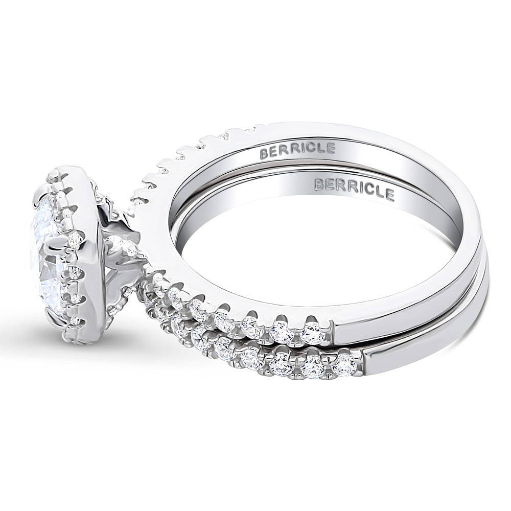 Angle view of Halo Cushion CZ Ring Set in Sterling Silver, 5 of 15