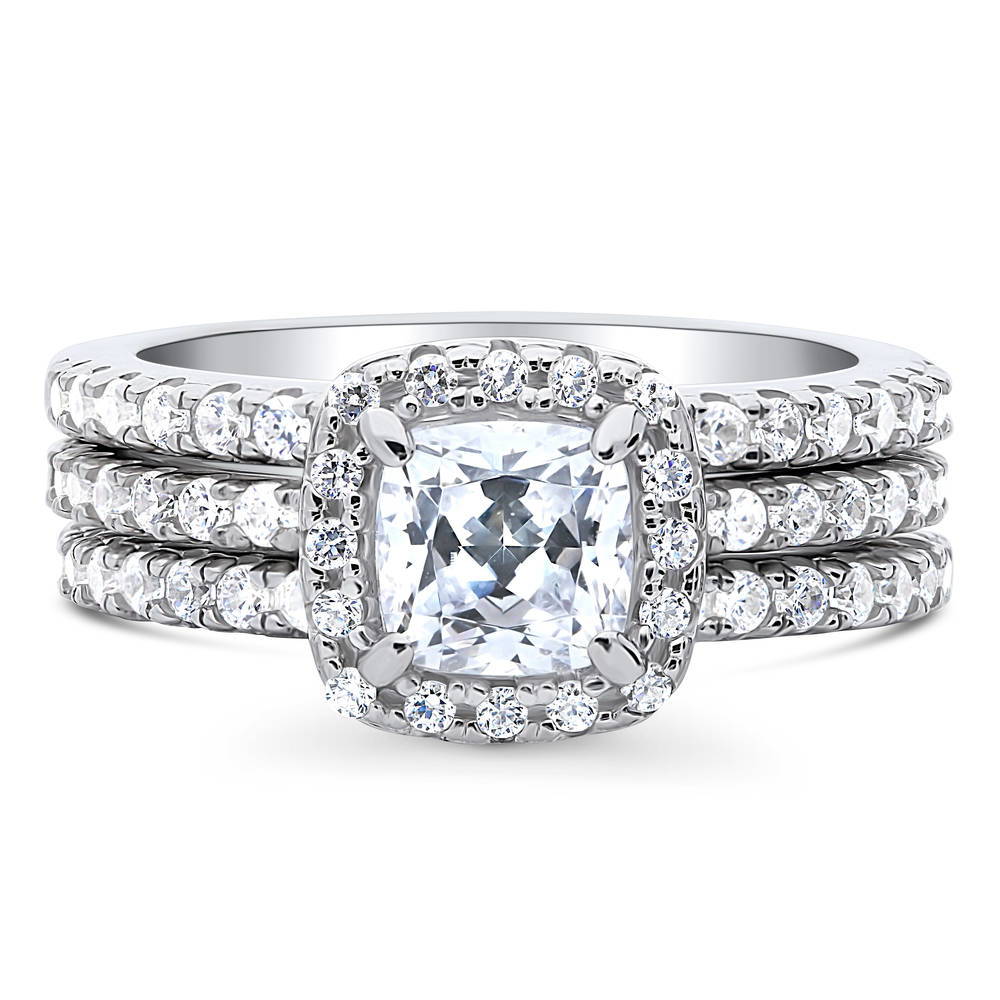 Halo Cushion CZ Ring Set in Sterling Silver, 1 of 14