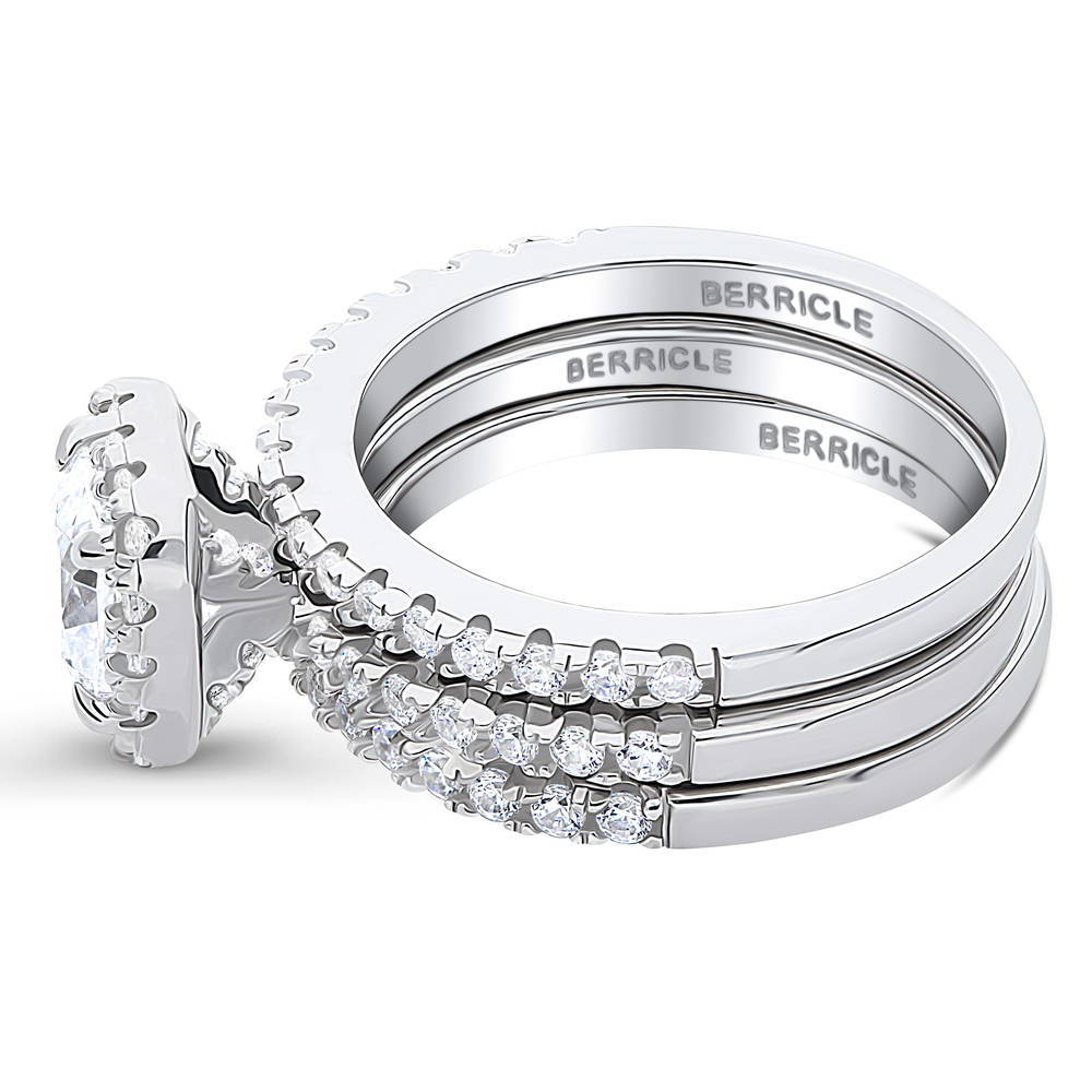Angle view of Halo Cushion CZ Ring Set in Sterling Silver, 5 of 14