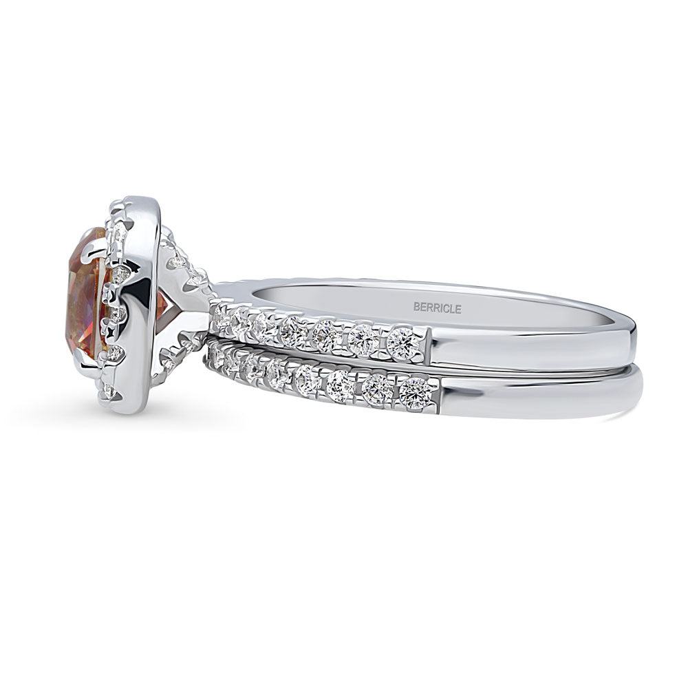 Angle view of Halo Kaleidoscope Red Orange CZ Ring Set in Sterling Silver, 5 of 11