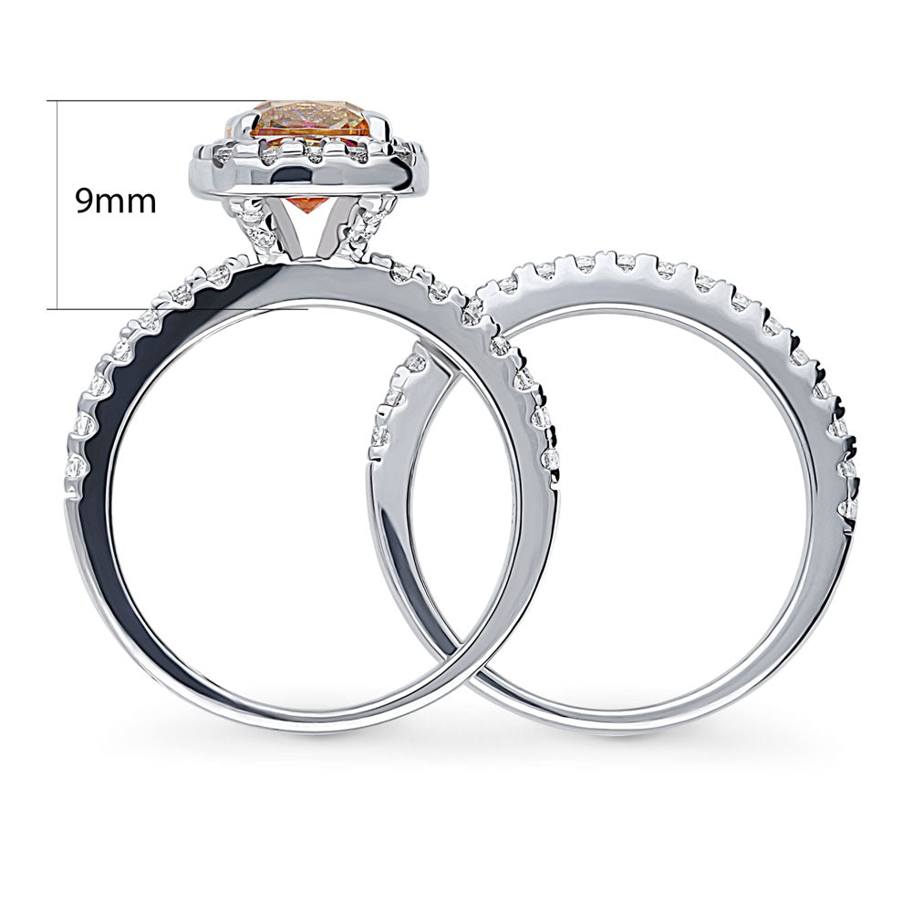 Alternate view of Halo Kaleidoscope Red Orange CZ Ring Set in Sterling Silver, 8 of 11