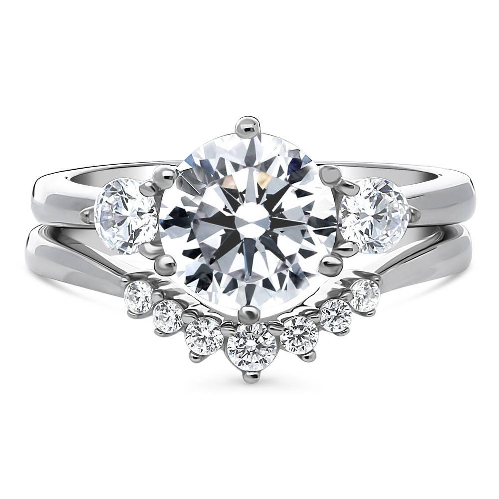3-Stone 7-Stone Round CZ Ring Set in Sterling Silver, 1 of 19