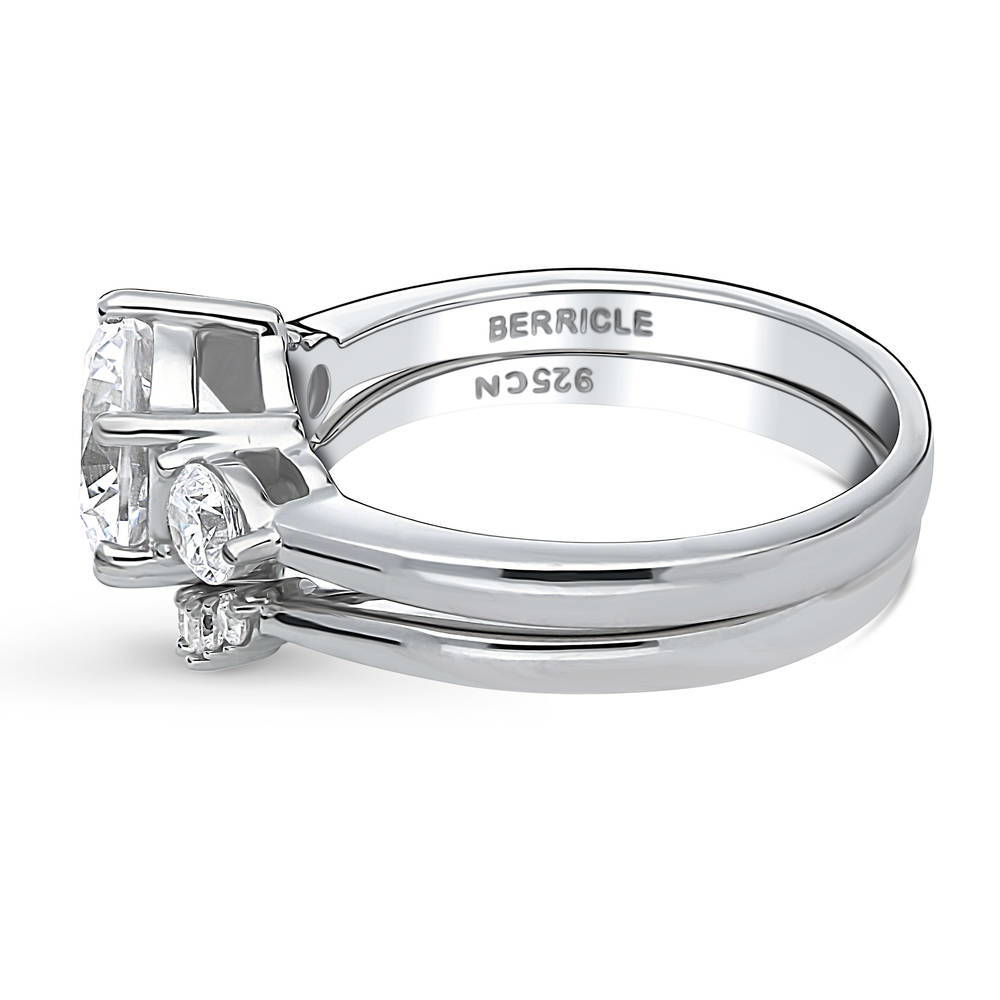 Angle view of 3-Stone 7-Stone Round CZ Ring Set in Sterling Silver, 4 of 18