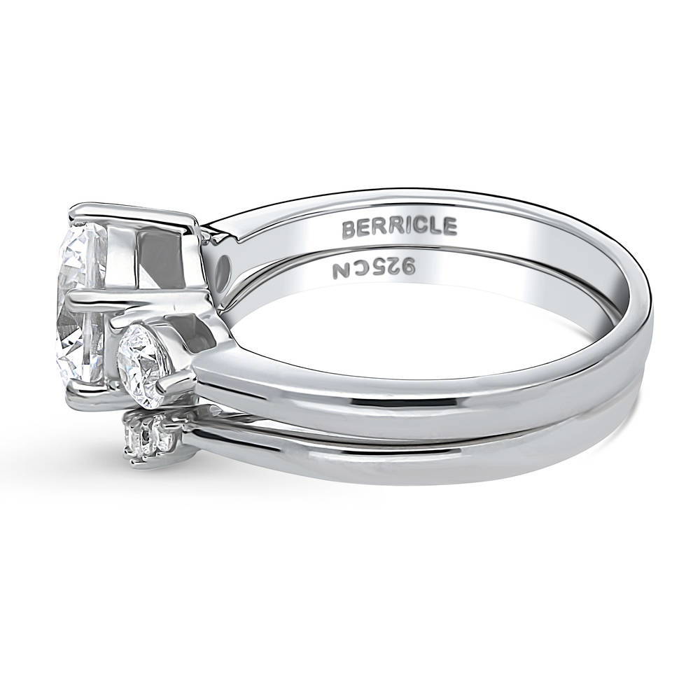 3-Stone Wishbone 7-Stone 2ct CZ Ring Set in Sterling Silver