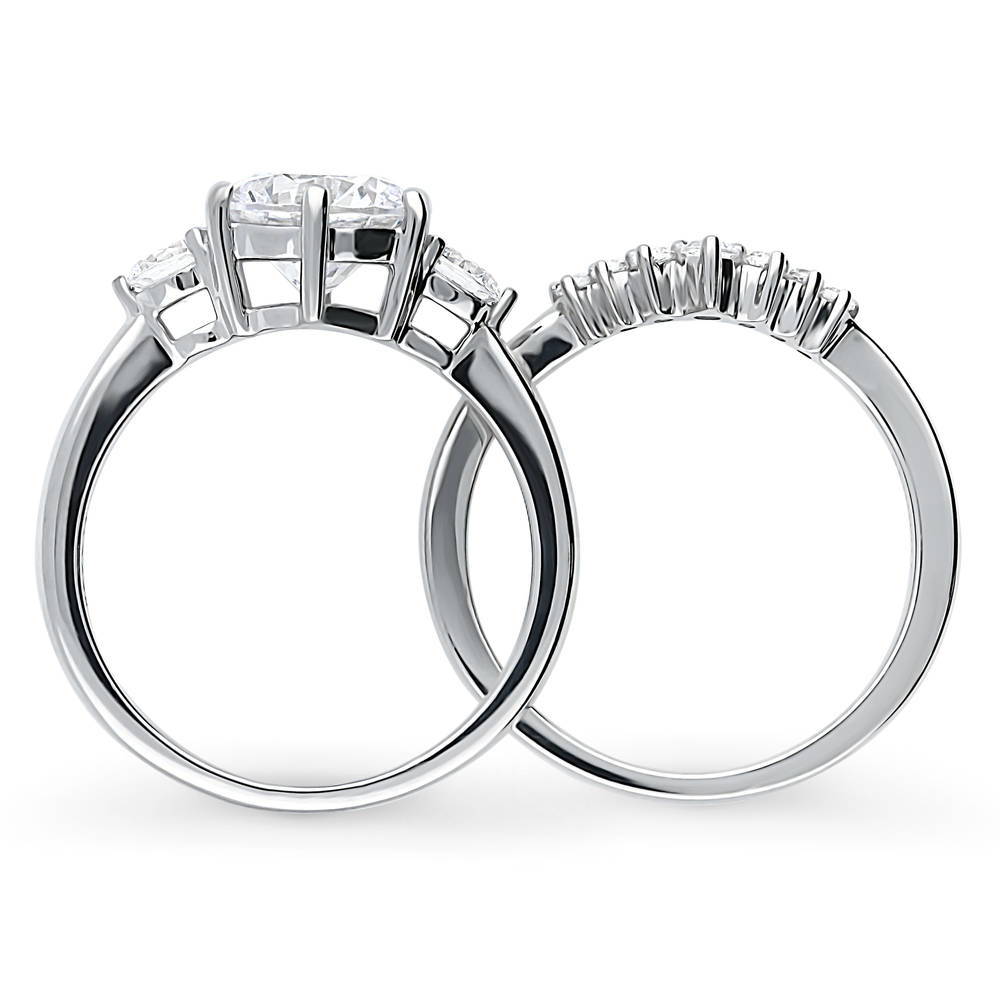 Alternate view of 3-Stone 7-Stone Round CZ Ring Set in Sterling Silver, 7 of 18