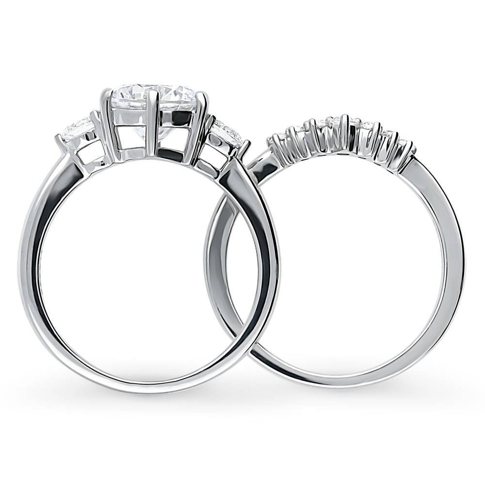 Alternate view of 3-Stone Wishbone 7-Stone 2ct CZ Ring Set in Sterling Silver, 8 of 19