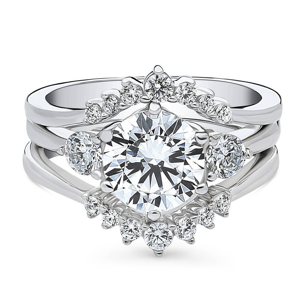 3-Stone 7-Stone Round CZ Ring Set in Sterling Silver, 1 of 19